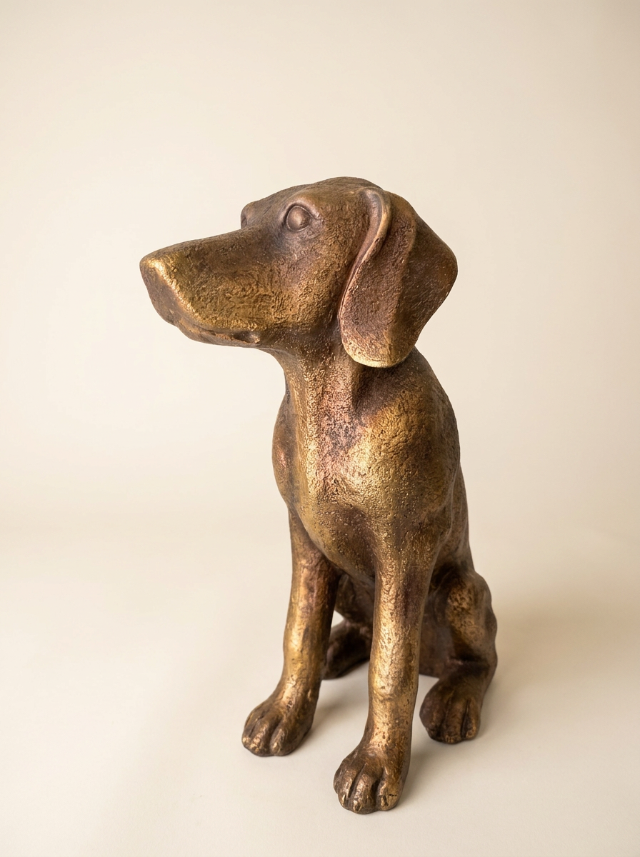 Gold-finish seated hound dog statue